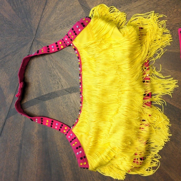Weissman Yellow and Pink Fringe Dance Costume Adult Medium - Picture 3 of 8